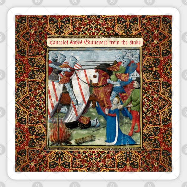 Lancelot Saves Guinevere From the Stake, Arthurian Legends Medieval Miniature Sticker by BulganLumini